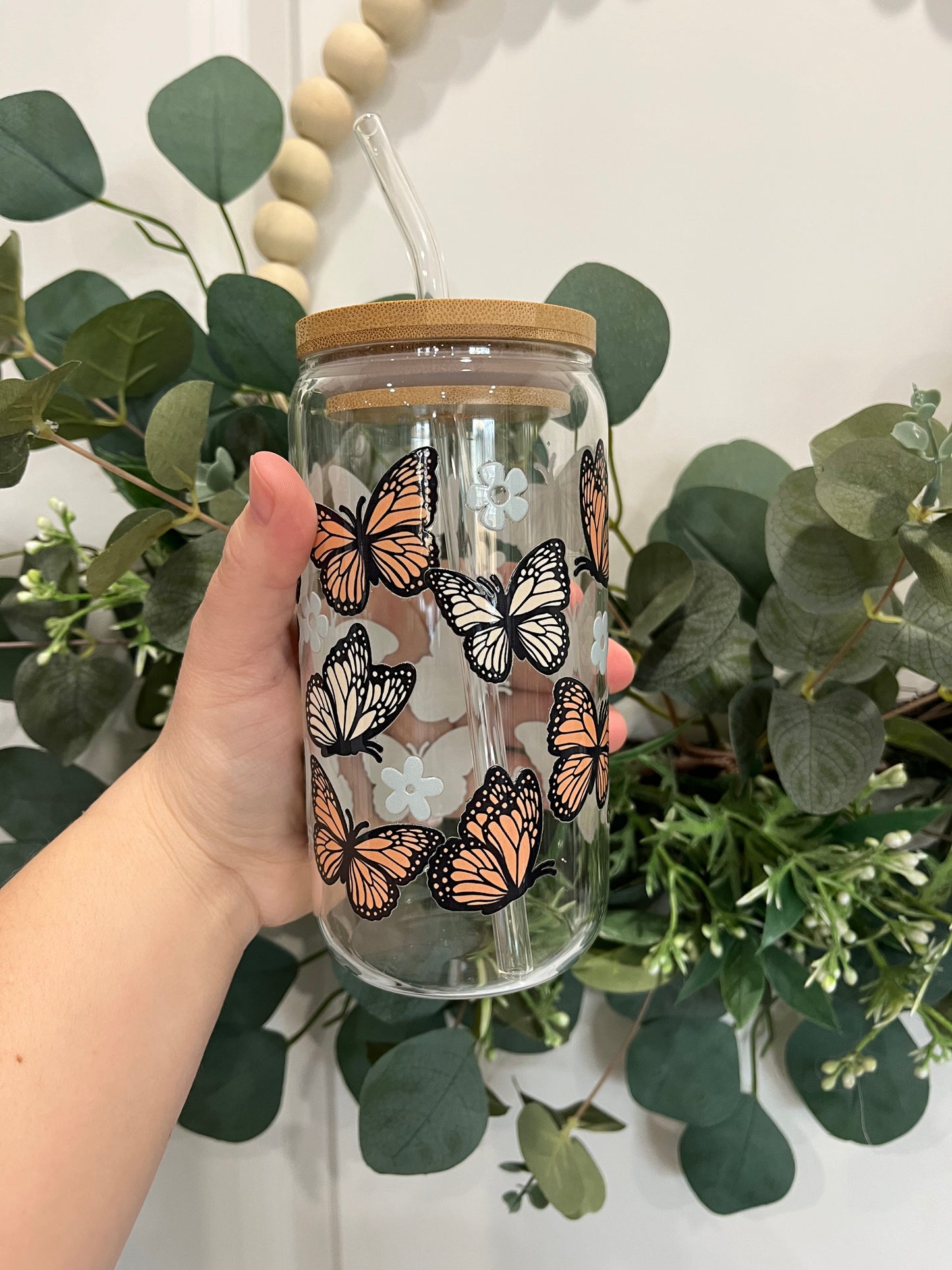 Butterflies 16oz Glass Can