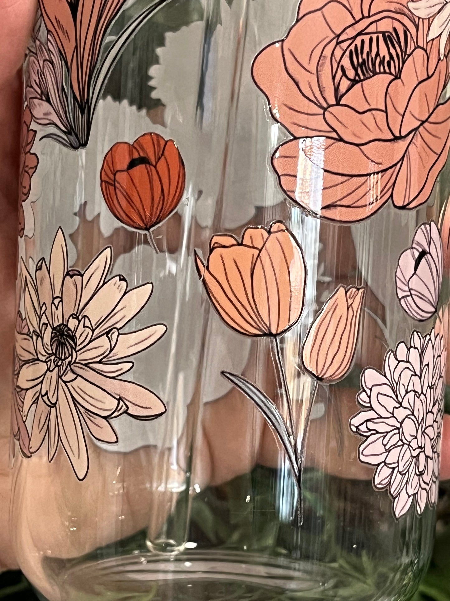 Boho Flowers 16oz Glass Can